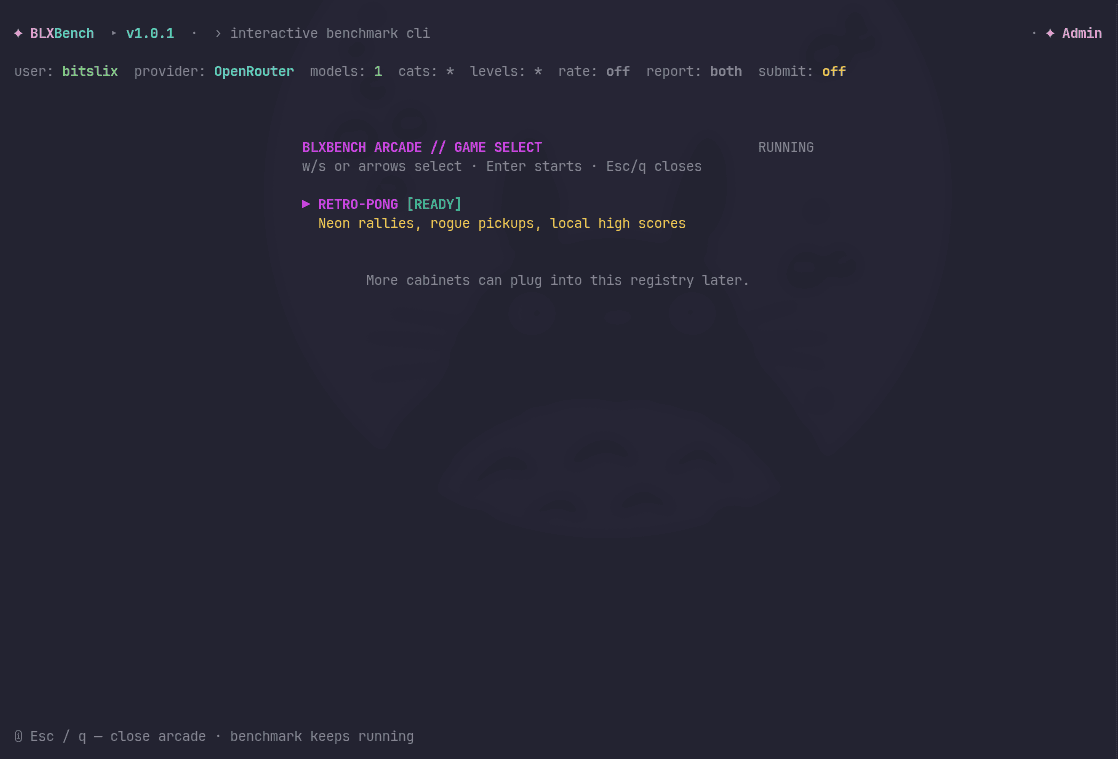 BLXBench Arcade — game select