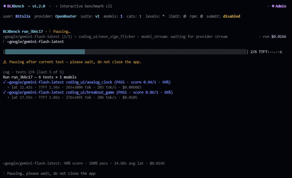 Run pausing — waiting for current test to finish
