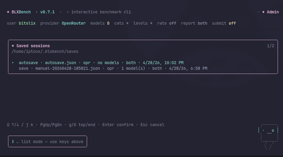 Saved sessions — /load